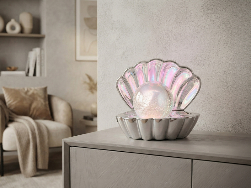 USB Muschel Tischlampe SHELLY Silber mit RGB Beleuchtung, Höhe 14cm