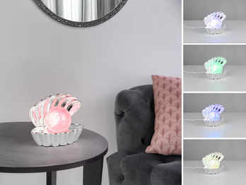 Kleine USB Muschel Tischlampe SHELLY mit RGB Beleuchtung, Höhe 14cm
