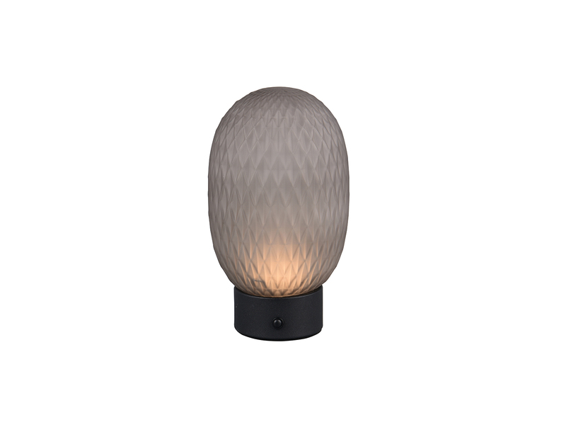 Kleine Akku Tischlampe FACETTE mit Rauchglas Lampenschirm, Höhe 20,5cm