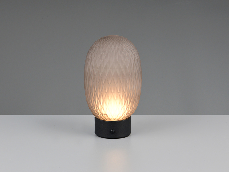 Kleine Akku Tischlampe FACETTE mit Rauchglas Lampenschirm, Höhe 20,5cm