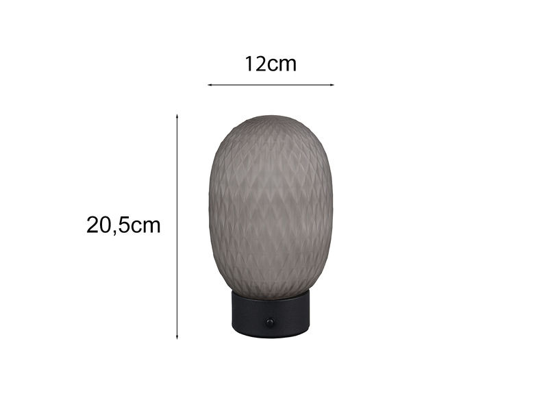 Kleine Akku Tischlampe FACETTE mit Rauchglas Lampenschirm, Höhe 20,5cm