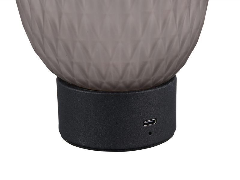 Kleine Akku Tischlampe FACETTE mit Rauchglas Lampenschirm, Höhe 20,5cm