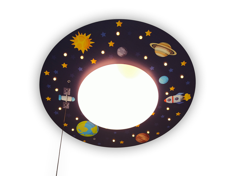 Coole LED Deckenleucht Weltall Motiv fürs Kinderzimmer Schlummerlicht bunt Ø54cm