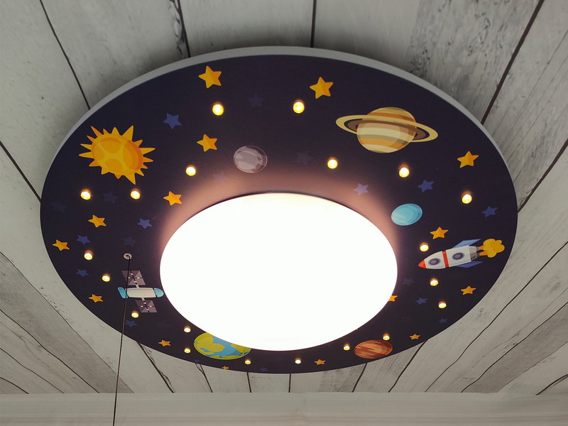 Coole LED Deckenleucht Weltall Motiv fürs Kinderzimmer Schlummerlicht bunt Ø54cm