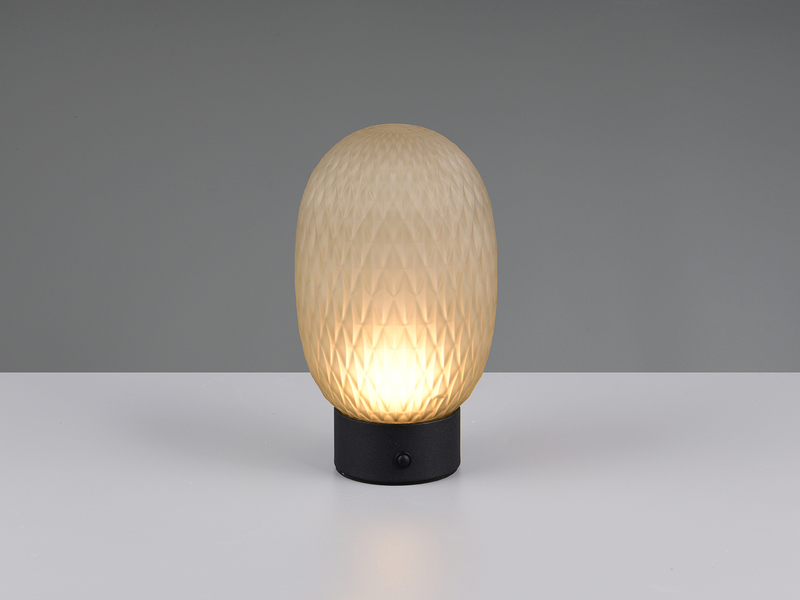 Kleine Akku Tischlampe FACETTE mit Glasschirm Grün, Höhe 20,5cm