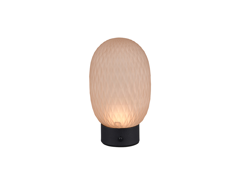 Kleine Akku Tischlampe FACETTE mit Glasschirm Bernsteinfarbig, Höhe 20,5cm