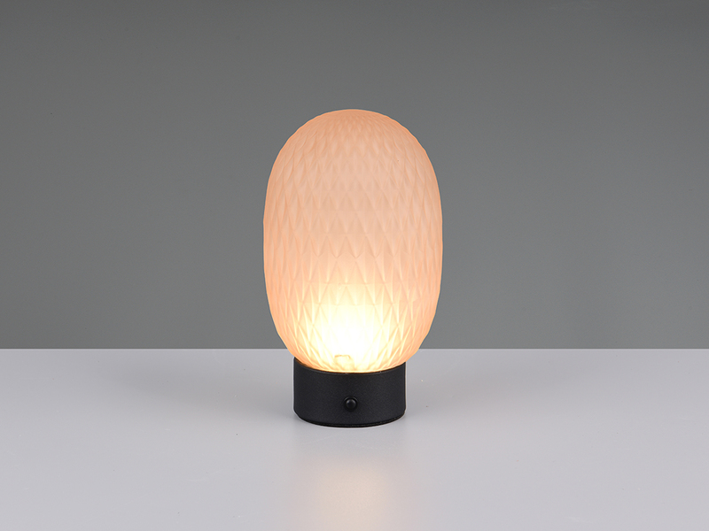 Kleine Akku Tischlampe FACETTE mit Glasschirm Bernsteinfarbig, Höhe 20,5cm