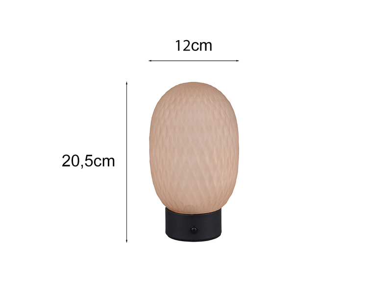 Kleine Akku Tischlampe FACETTE mit Glasschirm Bernsteinfarbig, Höhe 20,5cm