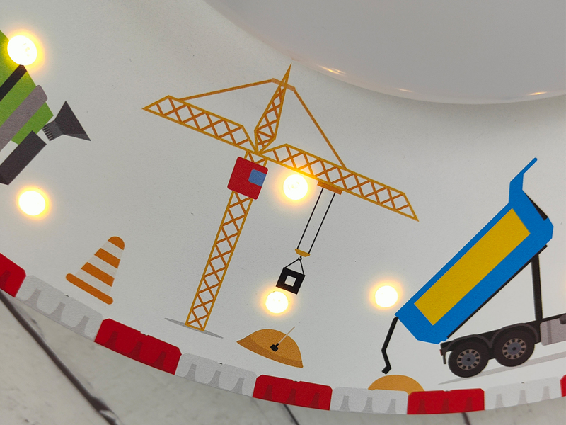 Coole Deckenlampe Baustellen Motiv fürs Kinderzimmer Schlummerlicht bunt Ø 54cm