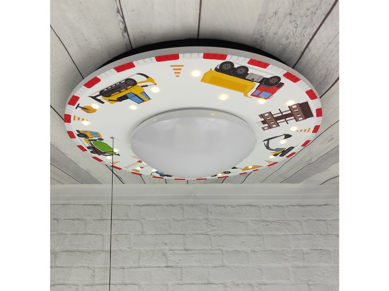 Coole Deckenlampe Baustellen Motiv fürs Kinderzimmer Schlummerlicht bunt Ø 54cm