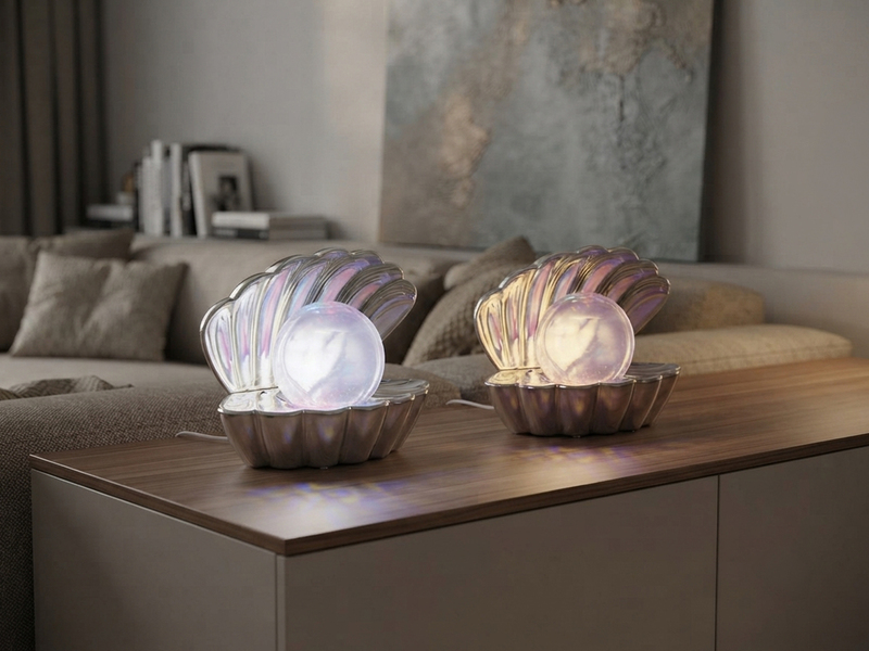 2er SET kleine USB Muschel Tischlampen mit RGB Beleuchtung, Höhe 14,5cm