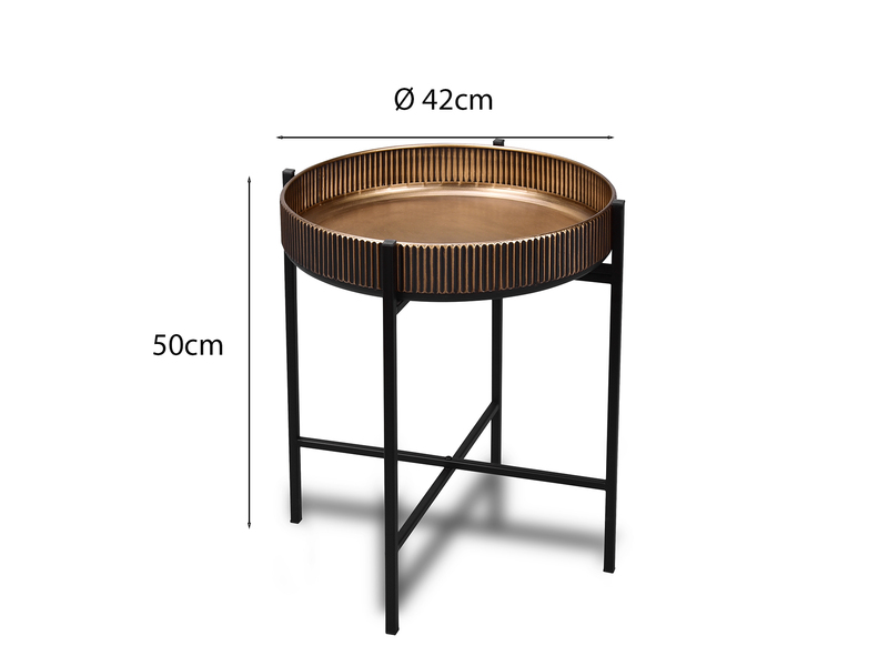 Beistelltisch JANINE rund Metall in Gold - Schwarz Höhe 50cm Ø 42cm
