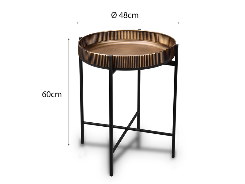 Beistelltisch JANINE rund Metall in Gold - Schwarz Höhe 60cm Ø 48cm