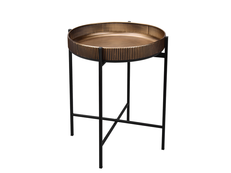 Beistelltisch JANINE rund Metall in Gold - Schwarz Höhe 60cm Ø 48cm