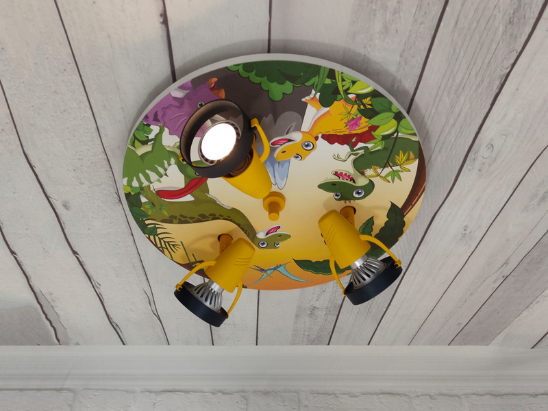 Kinderzimmer Deckenstrahler 3-flammig mit Dino Motiv, Ø 35cm