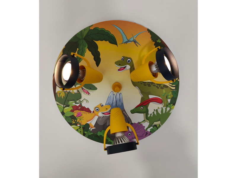 Kinderzimmer LED Deckenstrahler 3-flammig mit Dino Motiv, Ø 35cm