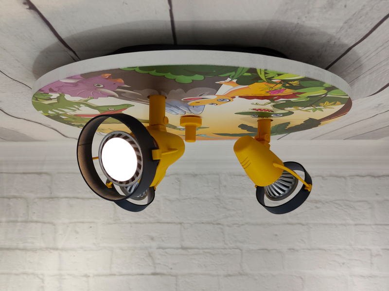 Kinderzimmer LED Deckenstrahler 3-flammig mit Dino Motiv, Ø 35cm