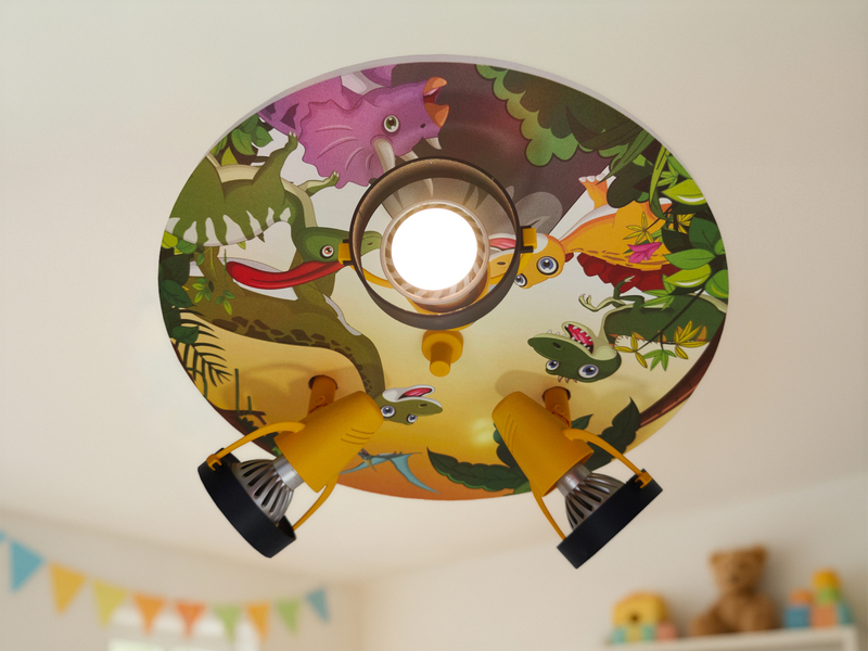 Kinderzimmer LED Deckenstrahler 3-flammig mit Dino Motiv, Ø 35cm