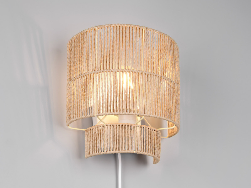 Wandleuchte SATNA aus Papiergarn mit Stecker und Schalter, Höhe 24cm
