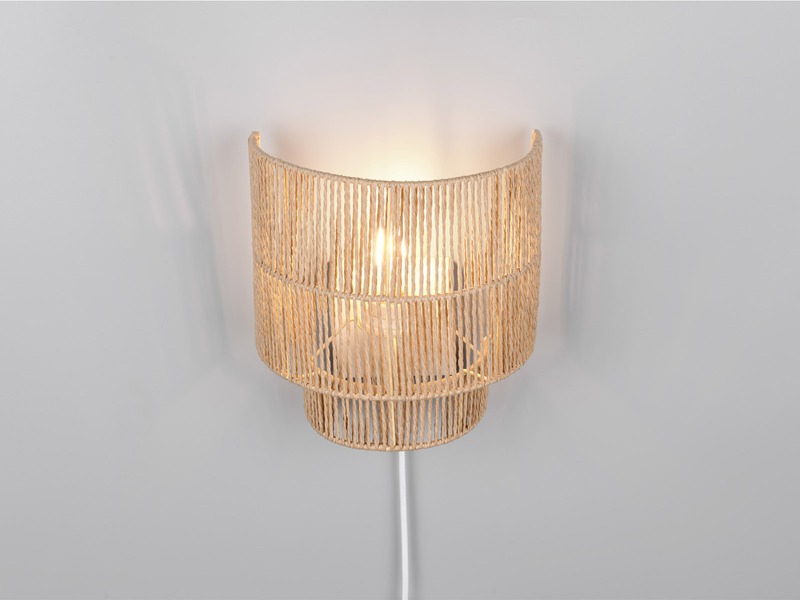 Wandleuchte SATNA aus Papiergarn mit Stecker und Schalter, Höhe 24cm