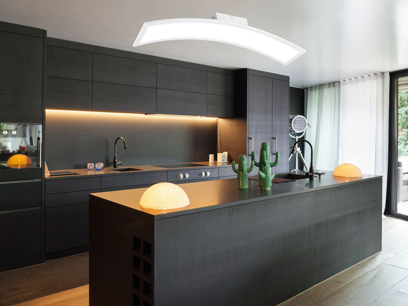 LED Deckenleuchte SIGMA lang & schmal in Weiß, gebogen, Länge 76cm