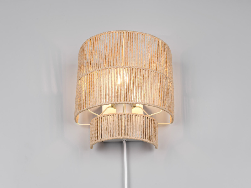 LED Wandleuchte aus Papiergarn mit Stecker und Schalter, Höhe 24cm