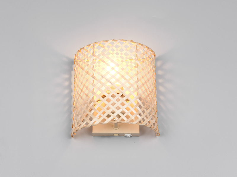 LED Wandleuchte mit Lampenschirm aus Bambus & Schalter, Höhe 19cm