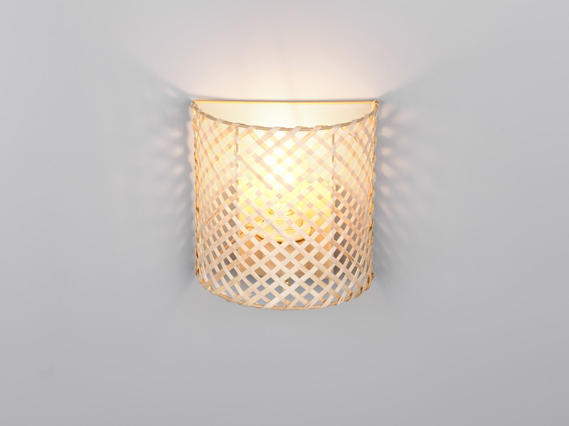 LED Wandleuchte mit Lampenschirm aus Bambus & Schalter, Höhe 19cm