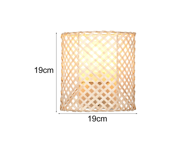 LED Wandleuchte mit Lampenschirm aus Bambus & Schalter, Höhe 19cm