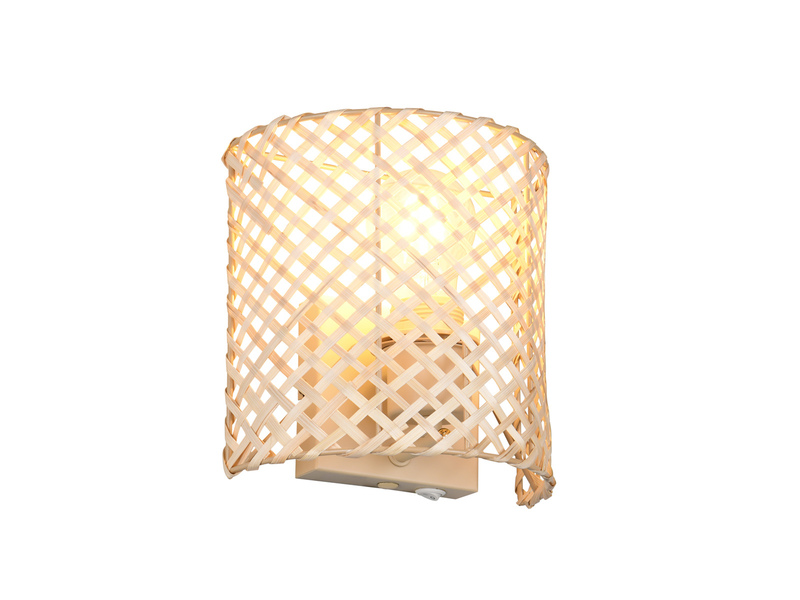 LED Wandleuchte mit Lampenschirm aus Bambus & Schalter, Höhe 19cm