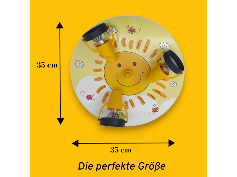 Coole Deckenlampe mit Sonnen Motiv für Kinderzimmer 3 flammig schwenkbar Ø 35cm