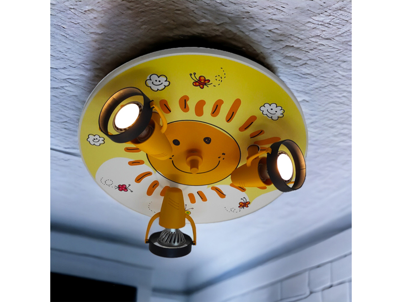 Coole Deckenlampe mit Sonnen Motiv für Kinderzimmer 3 flammig schwenkbar Ø 35cm