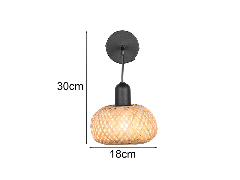 LED Wandleuchte mit Schalter & Korb Lampenschirm aus Bambus, Höhe 30cm