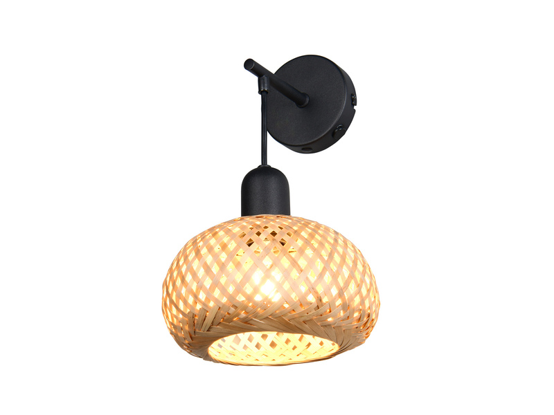 LED Wandleuchte mit Schalter & Korb Lampenschirm aus Bambus, Höhe 30cm