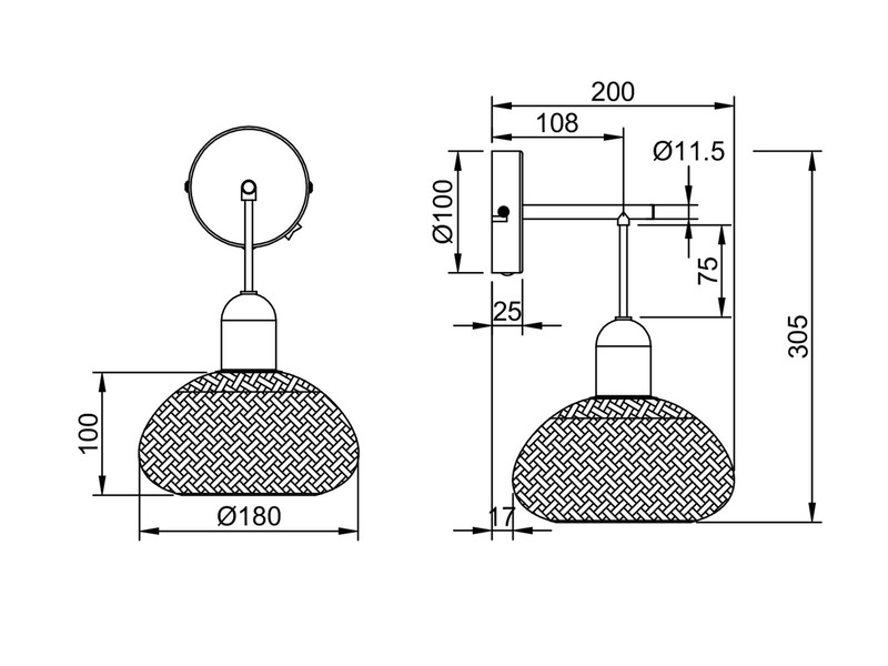 LED Wandleuchte mit Schalter & Korb Lampenschirm aus Bambus, Höhe 30cm