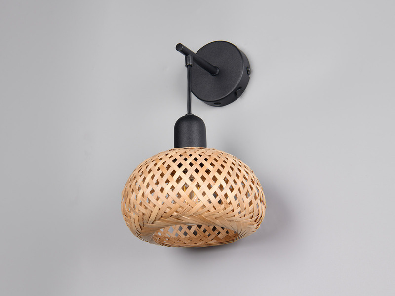 LED Wandleuchte mit Schalter & Korb Lampenschirm aus Bambus, Höhe 30cm