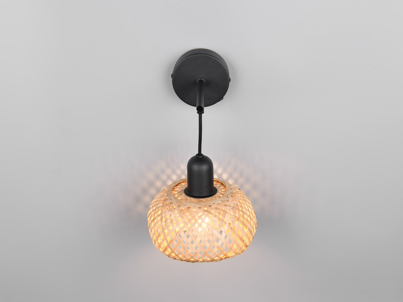 LED Wandleuchte mit Schalter & Korb Lampenschirm aus Bambus, Höhe 30cm