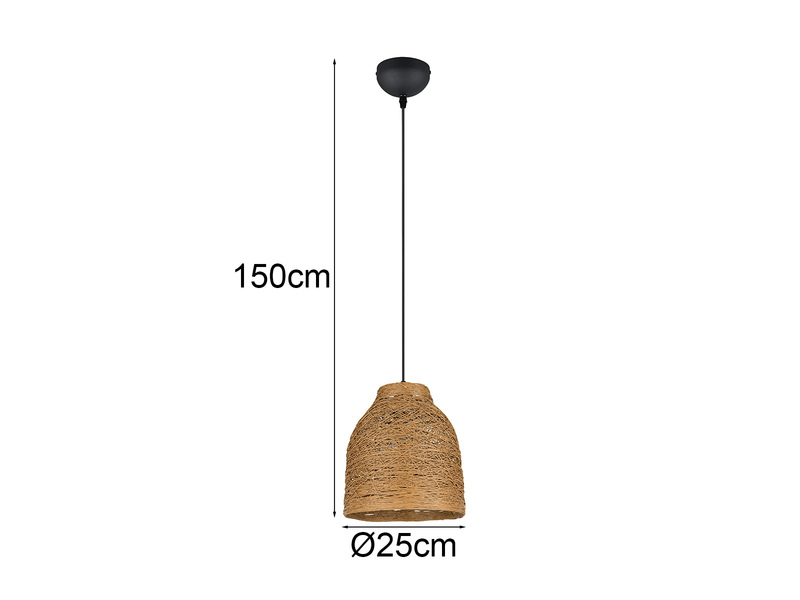 LED Pendelleuchte mit Lampenschirm aus geflochtenem Papiergarn, Ø 25cm