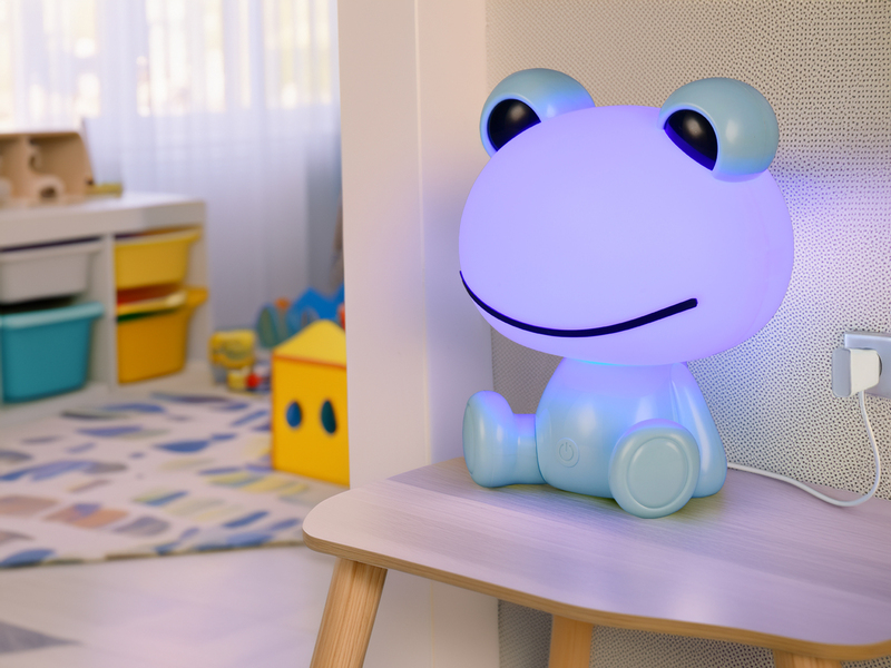 Ausgefallene USB Tischlampe Frosch mit RGB Farbwechsel, Blau Höhe 24cm
