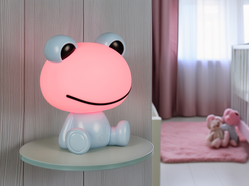 Ausgefallene USB Tischlampe Frosch mit RGB Farbwechsel, Blau Höhe 24cm