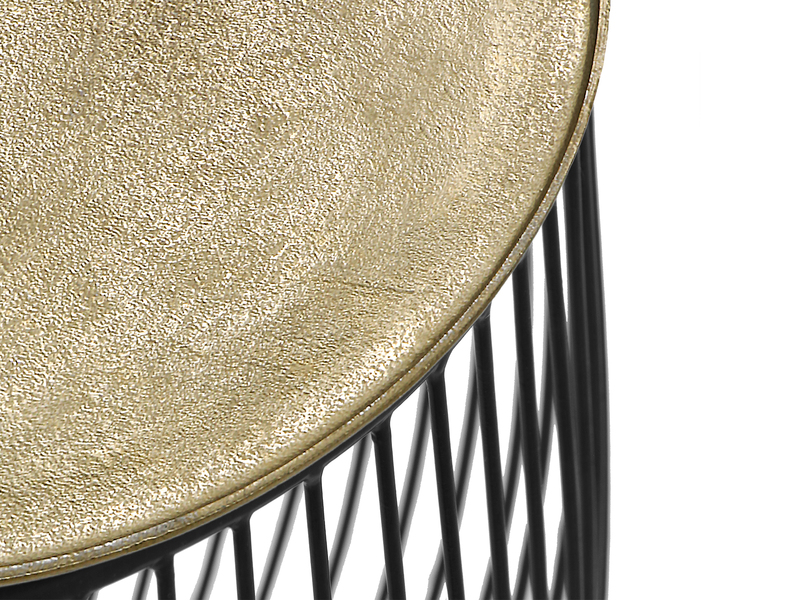 Beistelltisch RINA Korbtisch Metall Schwarz und Tischplatte Gold, Höhe 42cm
