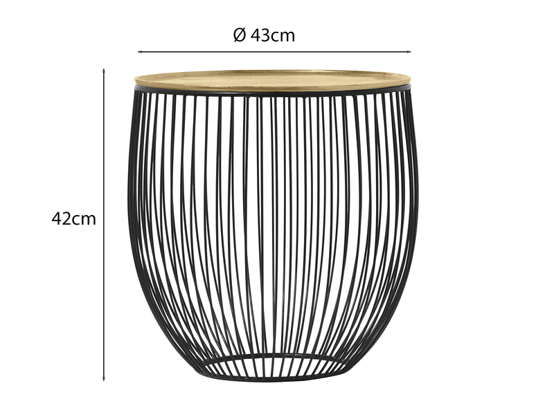Beistelltisch RINA Korbtisch Metall Schwarz und Tischplatte Gold, Höhe 42cm