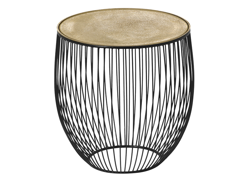 Beistelltisch RINA Korbtisch Metall Schwarz und Tischplatte Gold, Höhe 42cm