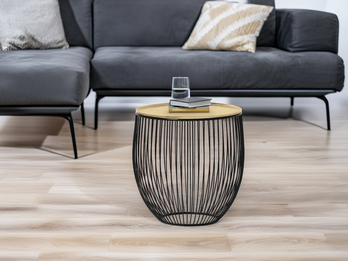 Beistelltisch RINA Korbtisch Metall Schwarz und Tischplatte Gold, Höhe 42cm