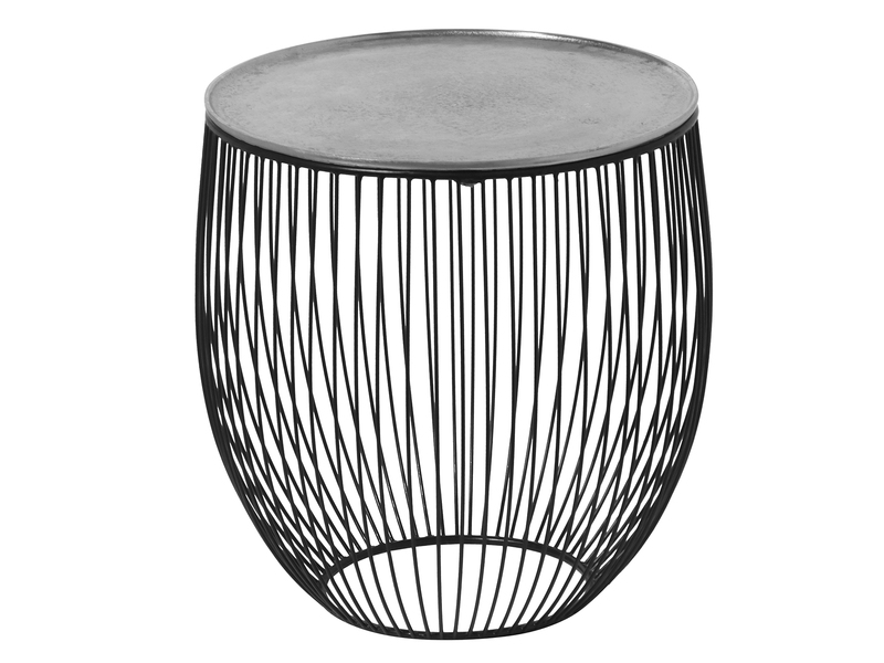 Beistelltisch RINA Korbtisch Metall Schwarz und Tischplatte Silber, Höhe 42cm