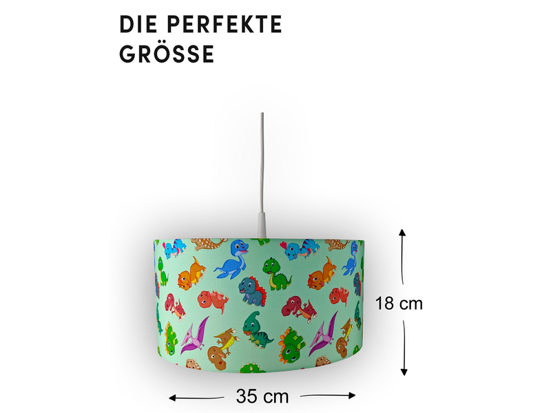 Coole Dino LED Hängelampe für Kinderzimmer mit Stoffschirm, bunt Ø 35cm