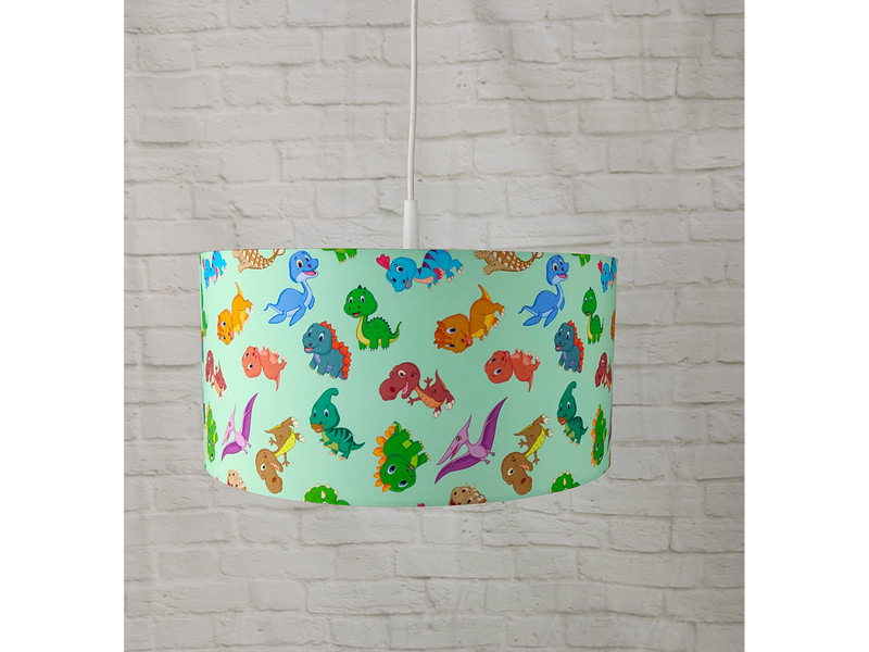 Coole Dino LED Hängelampe für Kinderzimmer mit Stoffschirm, bunt Ø 35cm
