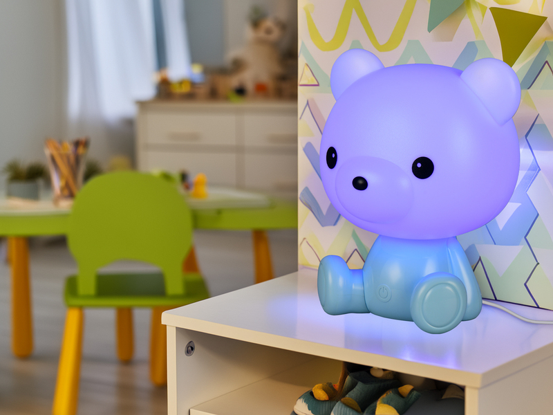 Ausgefallene USB Tischlampe CUTIE mit RGB Farbwechsel, Blau Höhe 25cm