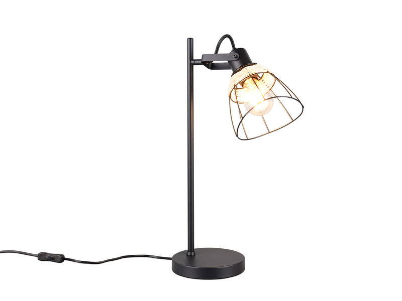 Große Schreibtischleuchte JEROME mit Rattan & Gitter Lampenschirm, Höhe 50cm