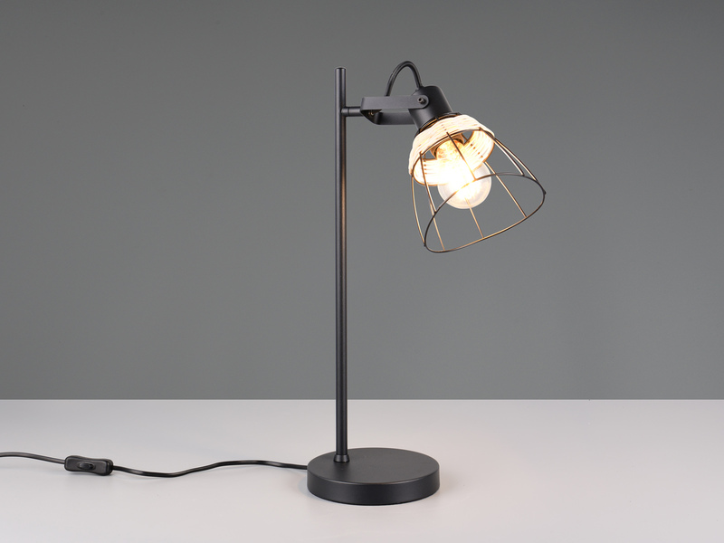 Große Schreibtischleuchte JEROME mit Rattan & Gitter Lampenschirm, Höhe 50cm